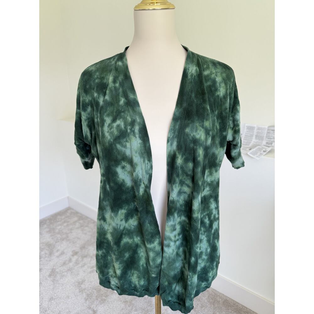 RIG Utility Clothing Green Tie Dye Knit Cardigan Short Sleeve 100% Cotton M